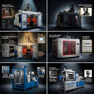 10 Litre HDPE 90kg/h Extrusion Blow Moulder with 4 Zone Screw Heating